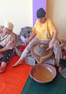 Two women making argan oil in Morocco