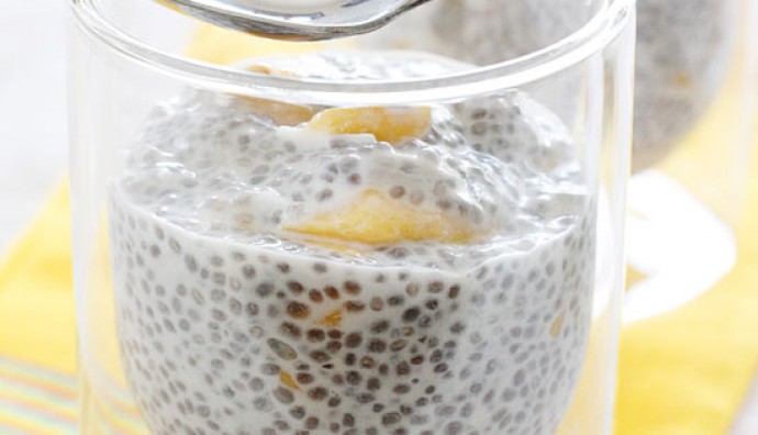 Chia seed pudding with coconut milk in a glass