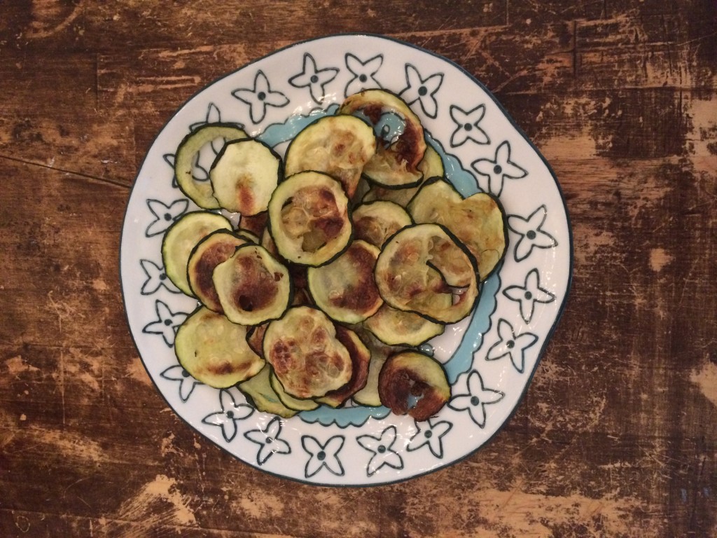 Sliced baked zucchini on a plate