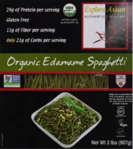 The cover of the Organic Edamame Spaghetti package