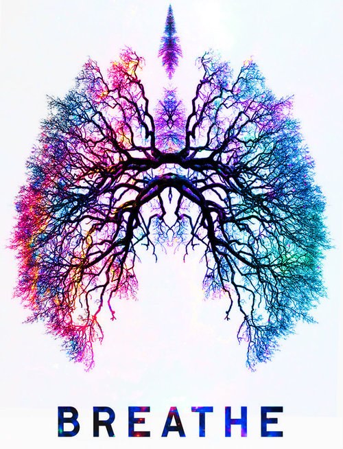 An illustration of lungs, saying "Breathe"